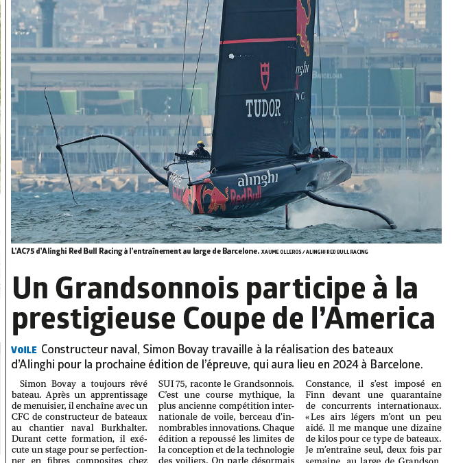 Le Grandsonnois, Simon Bovay, participe à la prestigieuse Coupe de l’America.