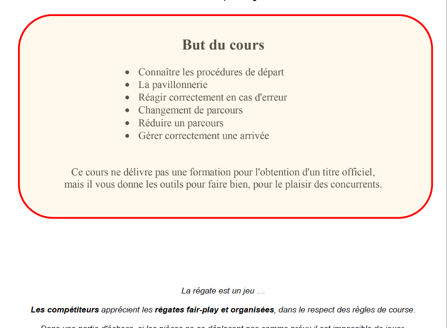Cours pour starters et bénévoles