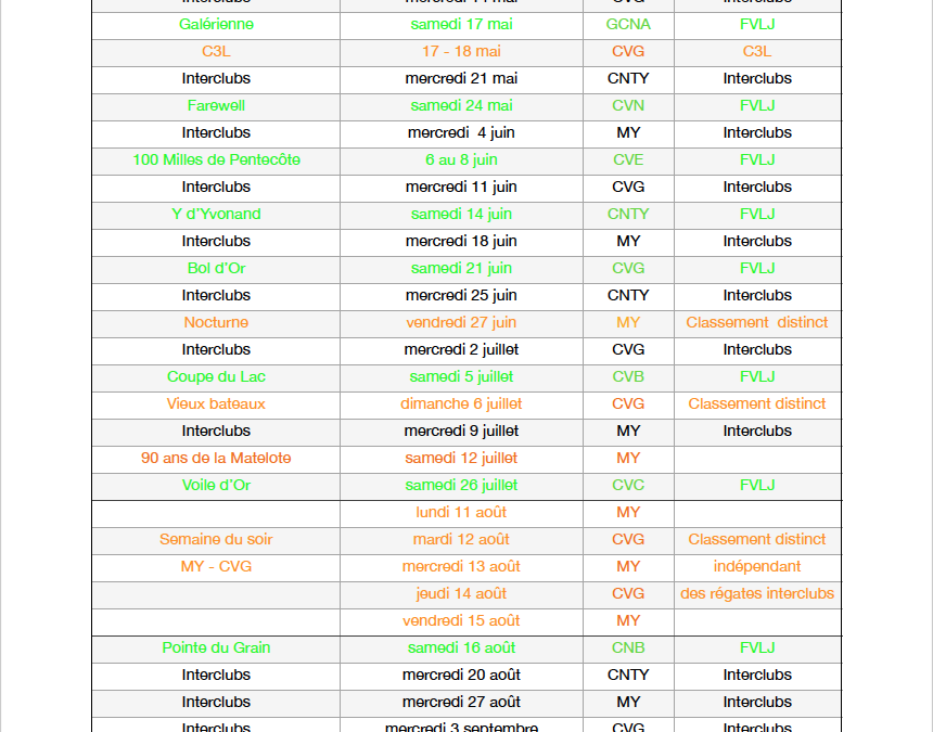 Calendrier 2025