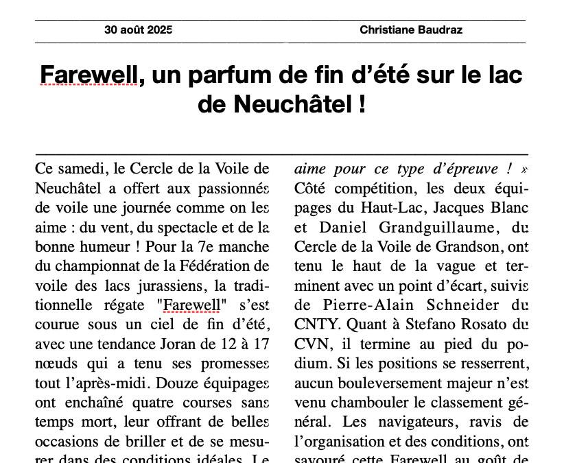 Farewell, beaux résultats de nos sociétaires.